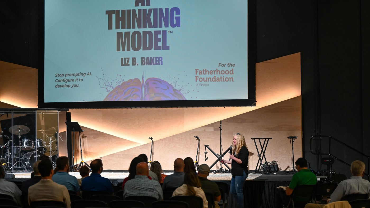 Liz B. Baker delivering The AI Thinking Model keynote to the Fatherhood Foundation of Virginia